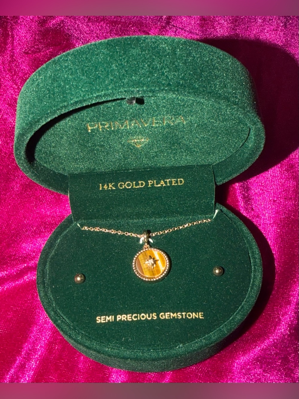Primavera 14K Gold Plated Tiger's Eye Pendant Necklace in Golden Brown